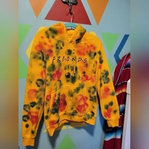 New Handmade Women's Yellow "Friends" Tie Dyed Pullover Hoodie Size XS (Xs-med)